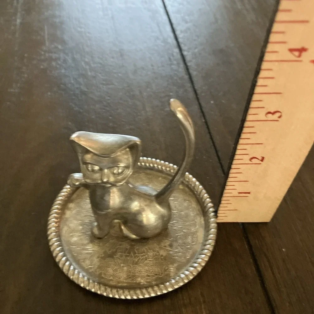 vintage silver Plate cat jewelry Holder